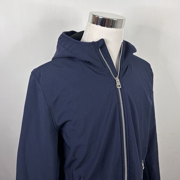 GUESS Other - Guess Large Hooded Soft Shell Jacket Full Zip Fleece Lined Navy Blue Poly Blend